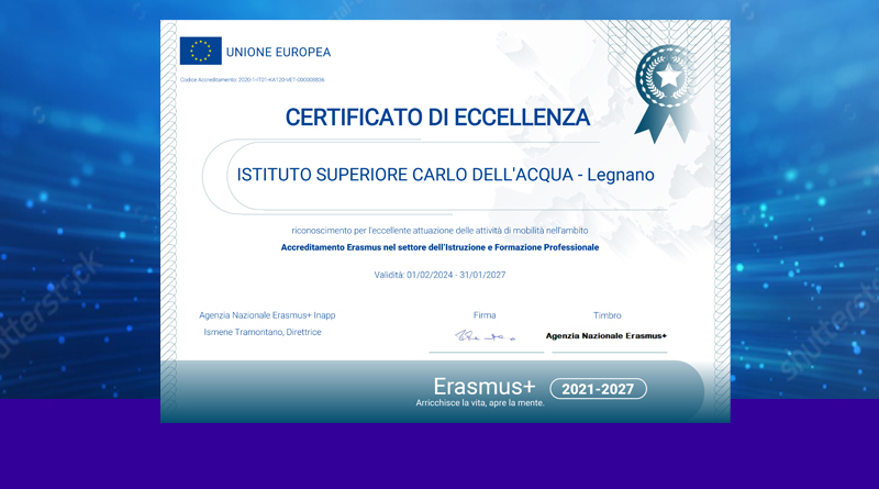 Certificato di eccellenza conferito a IS Dell’Acqua